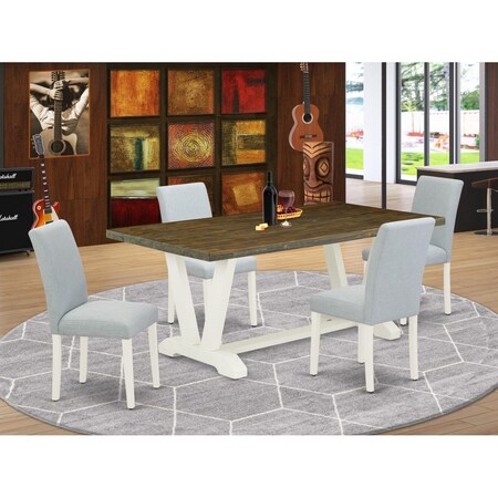 East West Furniture 5 Piece V-Style Dining Room Set - Linen White V077AB015-5